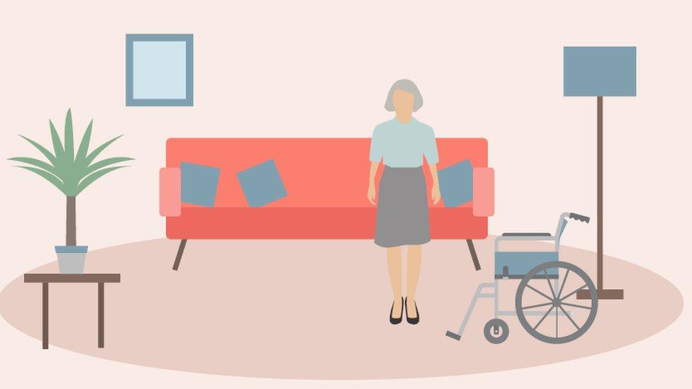 An animation of a woman in a home care environment