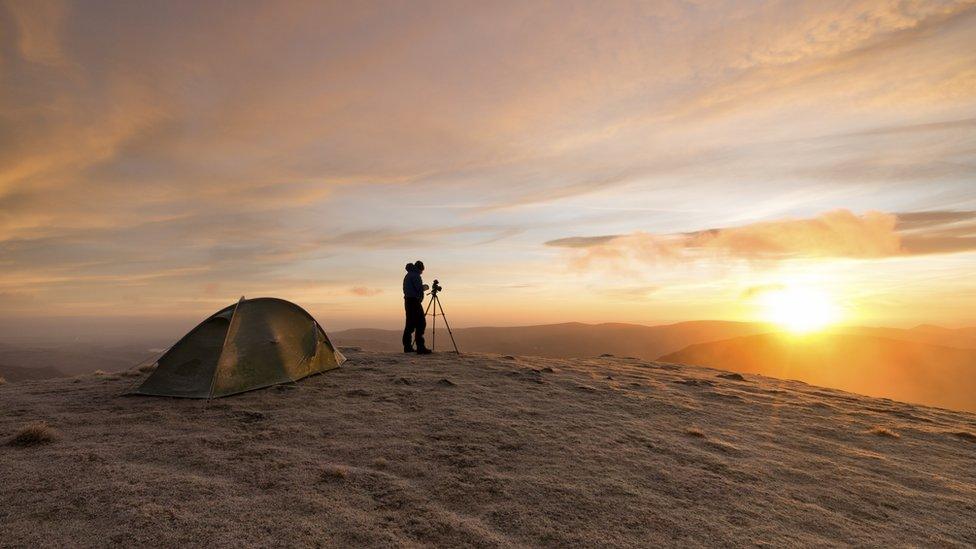 Terry Abraham filming at dawn on Helvellyn