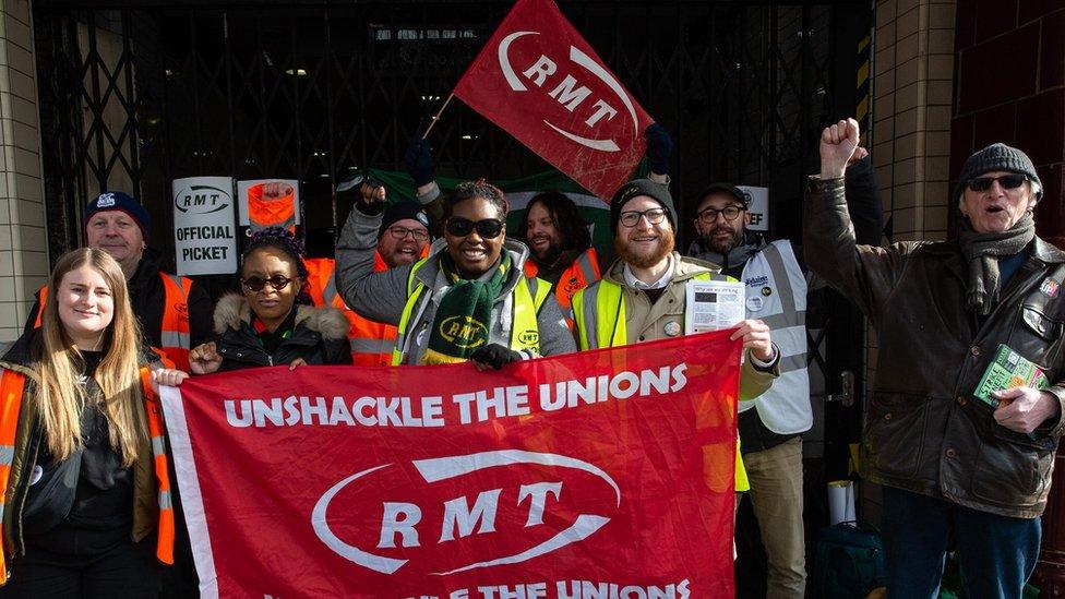 RMT members striking in London's Elephant and Castle on March 15