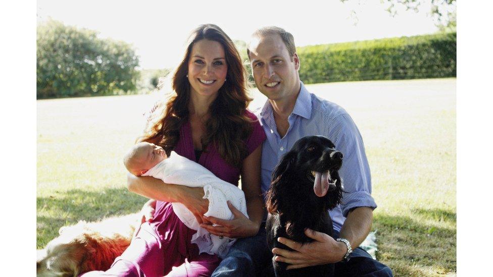 Lupo the dog with William, Kate and baby Prince George