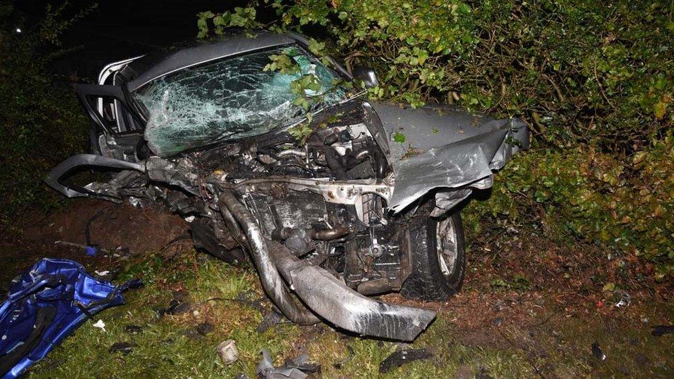 The wreckage of the couple's Ford Ranger pick-up truck