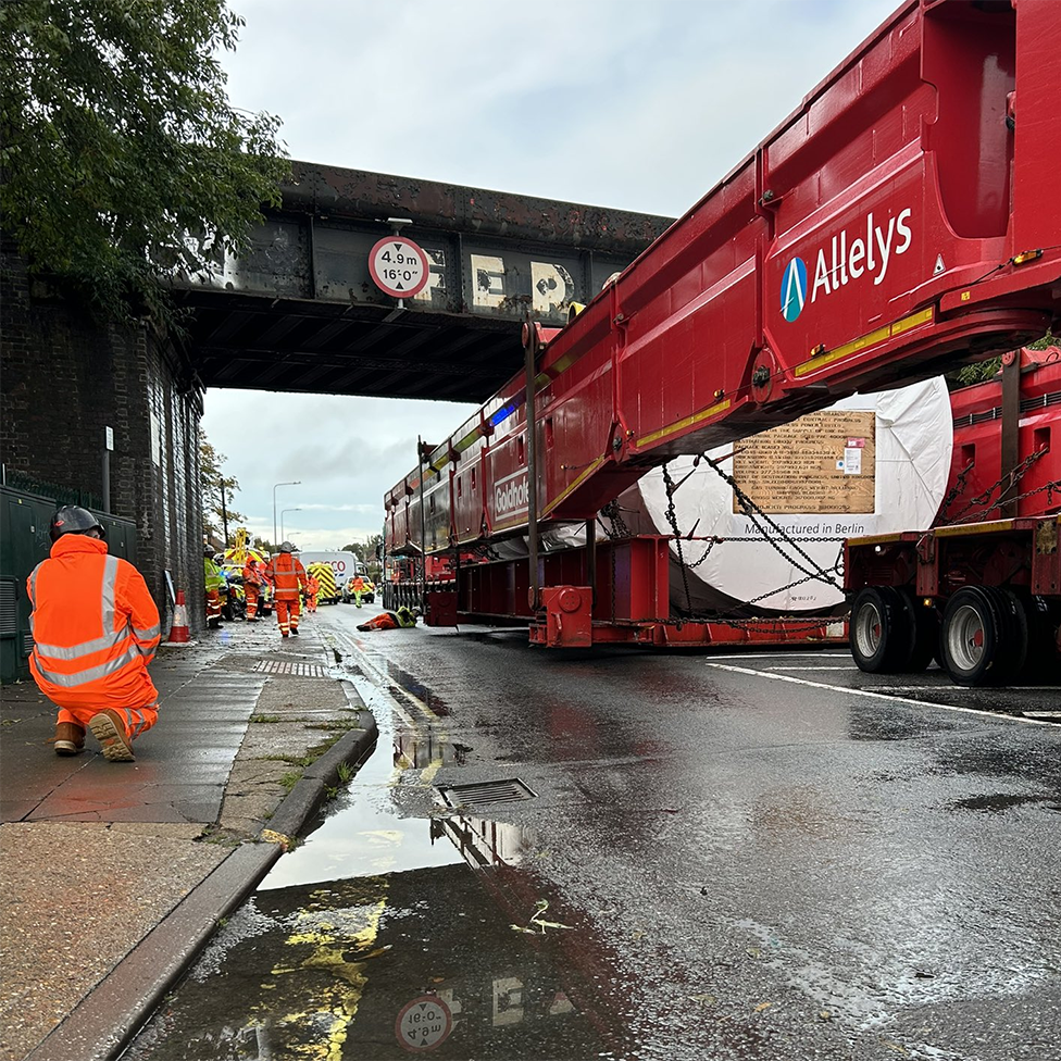 Power turbine passes under Ferodo bridge on Norwich Road