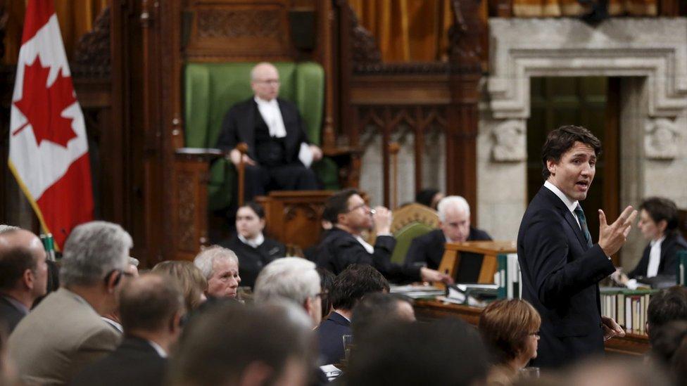 Canada"s Prime Minister Justin Trudeau speaks during Question Period in the House of Commons on Parliament Hill in Ottawa, Canada, February 17, 2016.