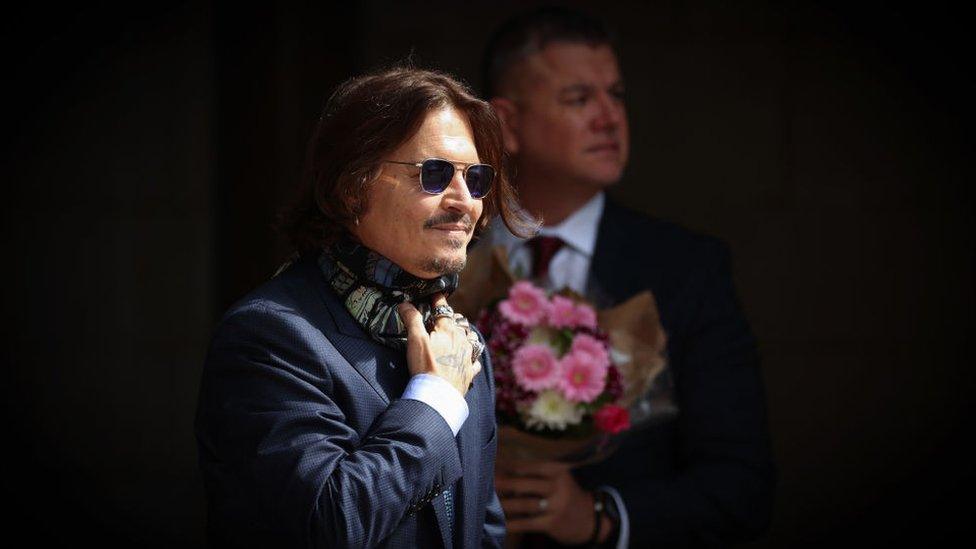 Johnny Depp arrives at Royal Courts of Justice, Strand on July 24, 2020 in London, England.