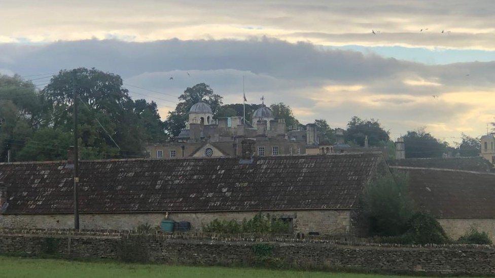 Badminton House - flag at half mast this morning