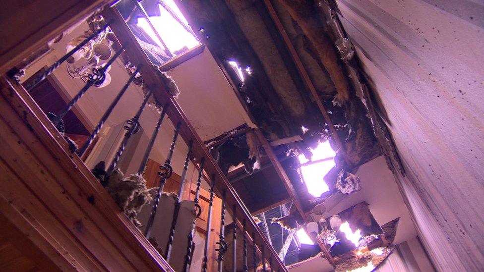 Interior of fire damaged houses