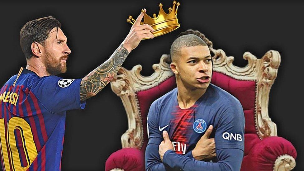 Messi crowning mbappe.