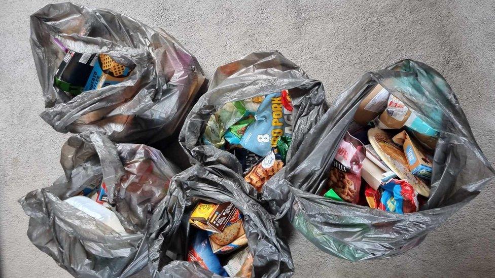 Bags of wasted food