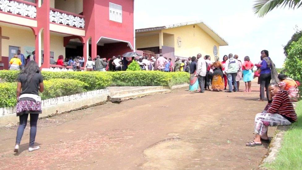 Parents gather at Presbyterian Secondary School in Bamenda