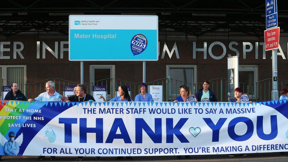 Health care workers and Unison members working at the Mater Hospital Belfast