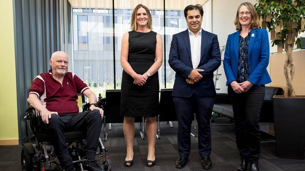 Stevie Williams, Person living with MND; Judy Newton, Lead MND nurse for Scotland; Professor Suvankar Pal, MND-SMART Co-Lead; Dr Jane Haley, Director of Research for MND Scotland.