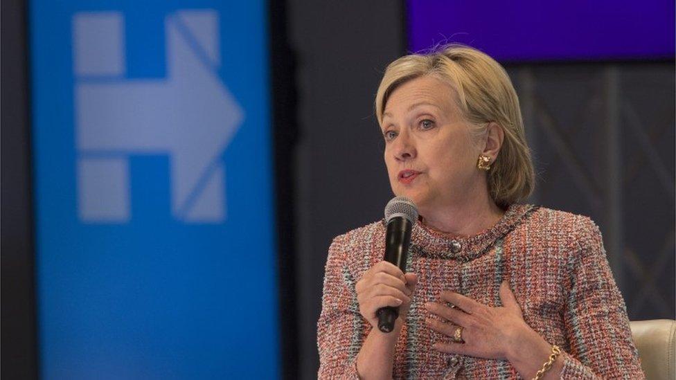 Democratic presidential candidate Hillary Clinton at a town hall in Los Angeles, California.