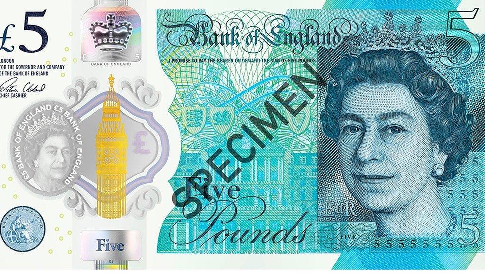 The design for the front of the new £5 polymer banknote