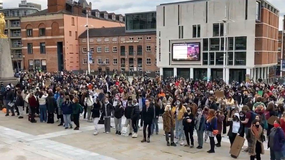 People in Millennium Square, Leeds