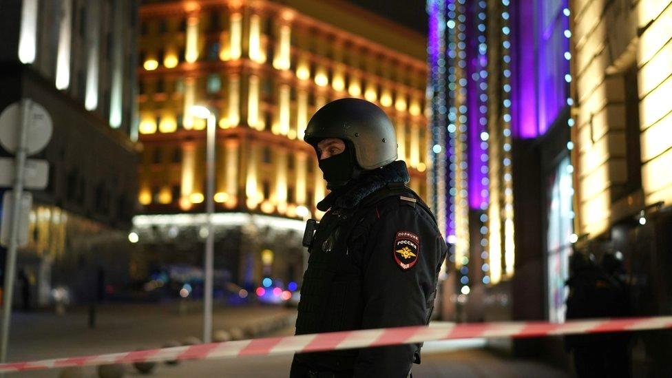 Armed officers blocked the street next to the office of the FSB security service in Moscow, 19 December 2019