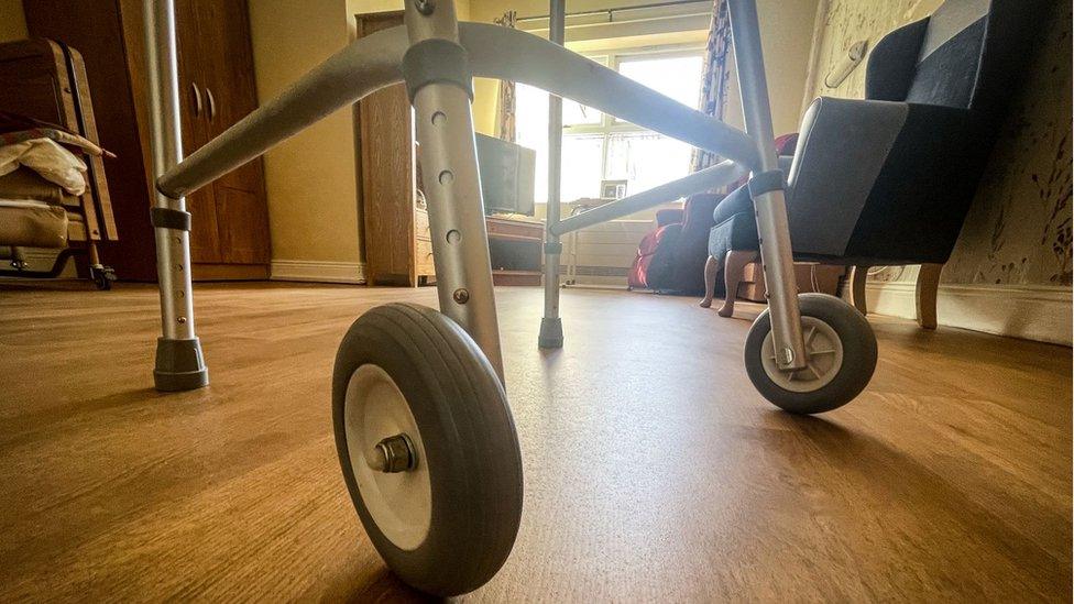 A walking frame in a care home