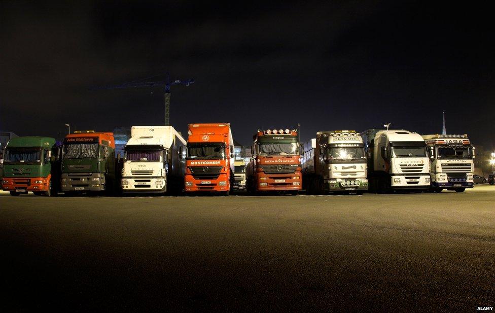 Lorries at night time