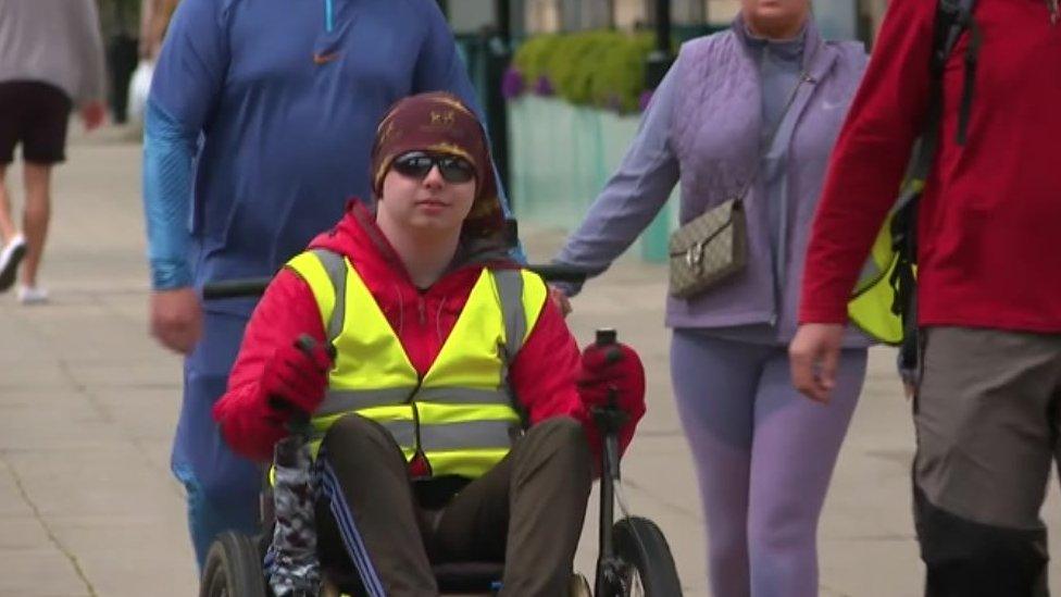 Wheelchair user Brynn Hauxwell on Newcastle Quayside