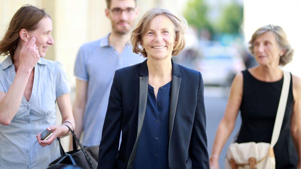 French Minister of European Affairs Marielle de Sarnez arrives to cast her vote at a polling station in Paris on June 18, 2017