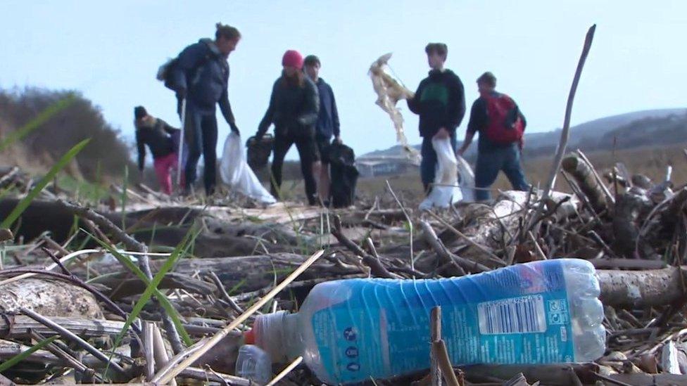 Beach clean in progress