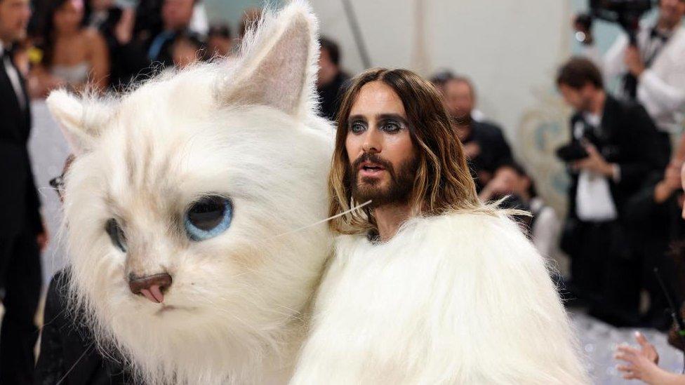 Actor Jared Leto dressed as Lagerfeld's cat