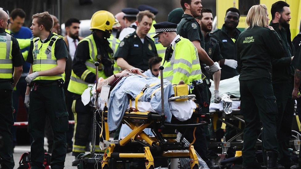 Ambulance crews working on Westminster Bridge