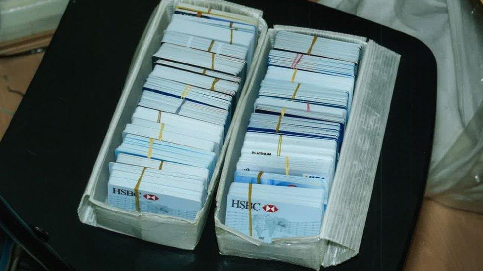 Fake credit cards amassed by Gabriel Yew