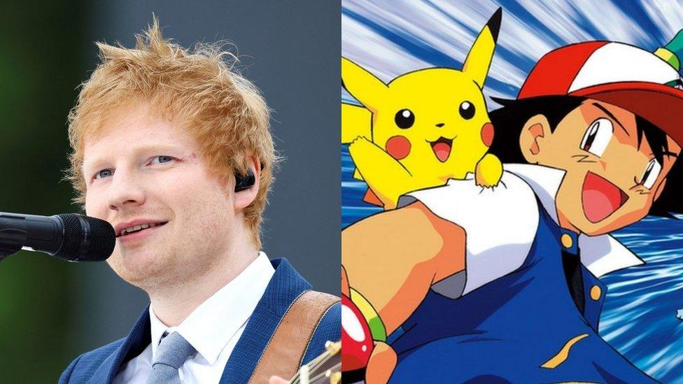 Right: Ed Sheeran Left: Ash and Pikachu