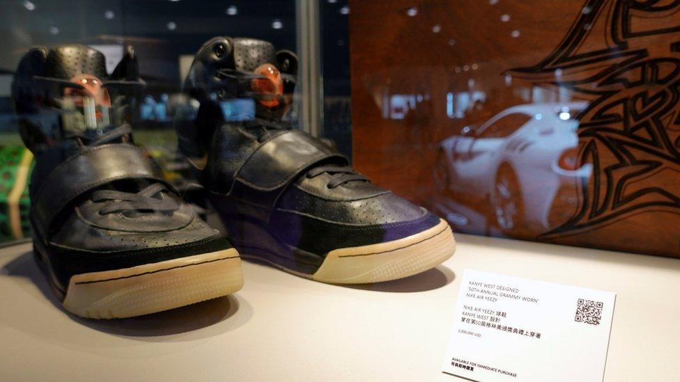 Kanye West's Yeezy trainers on display