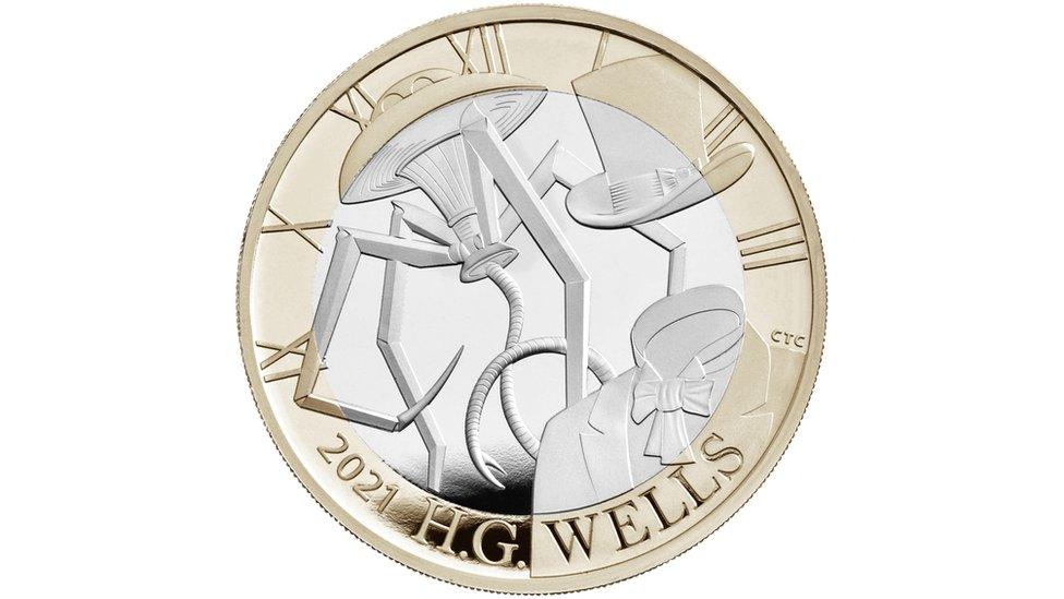 A new £2 coin commemorating the life and work of H G Wells