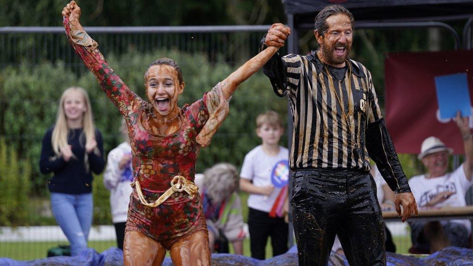 Imogen Young wins the women's event at the World Gravy Wrestling Championships