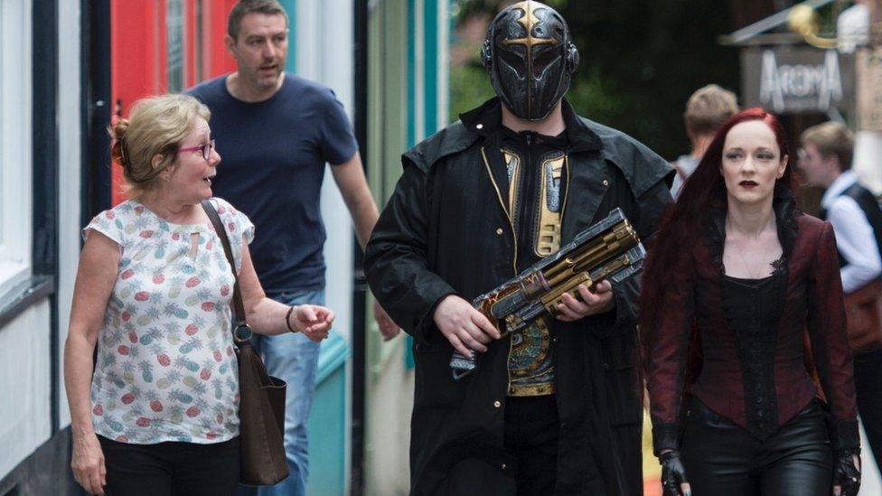 Steampunk festival goers in Lincoln, 2016