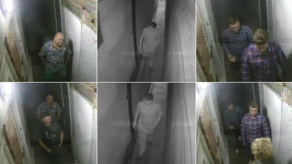 CCTV images of suspects going to the toilet in West Alley