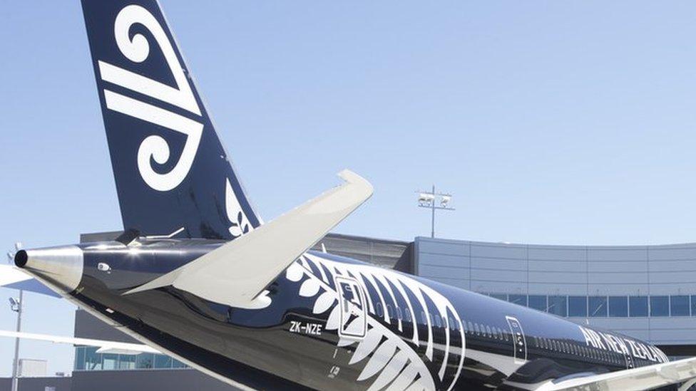 Air New Zealand plane on tarmac at Washington airport