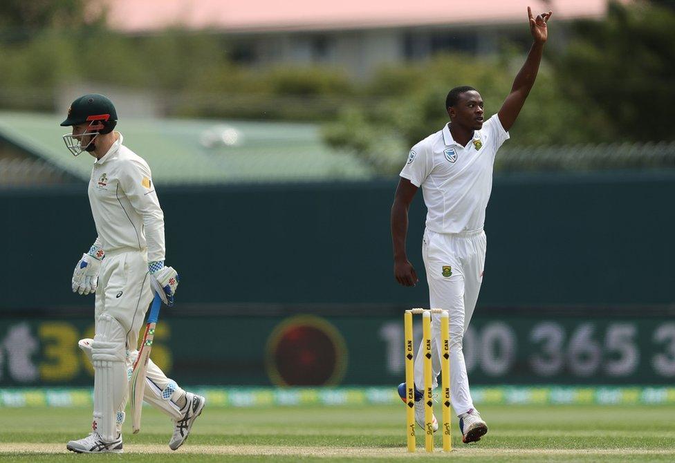 Kagiso Rabada claims the wicket of Peter Nevill