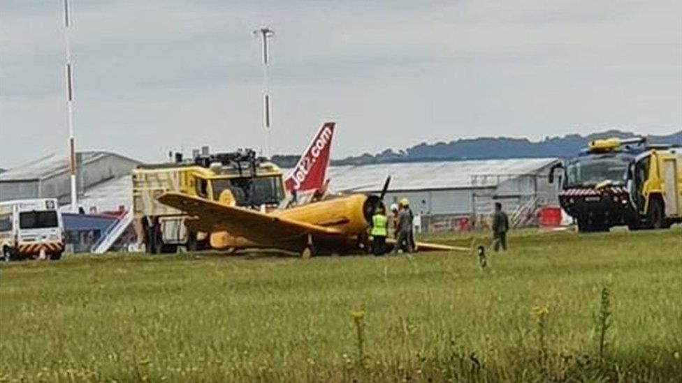 Vintage aircraft after landing