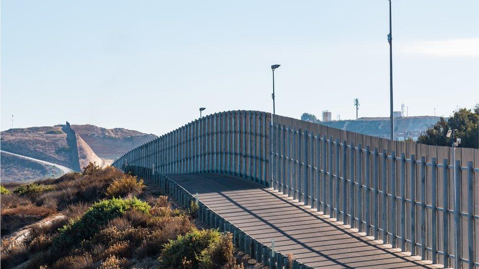 A section of the border wall between San Diego, California and Tijuana, Mexico