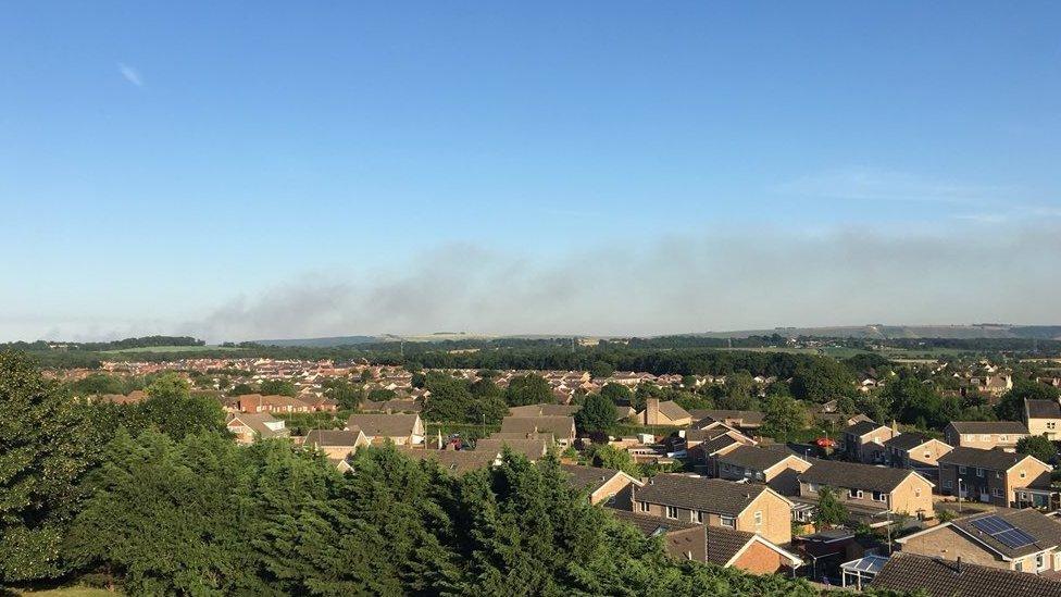 The smoke plume seen from Trowbridge