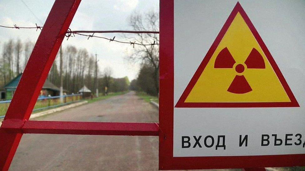 A sign warns people not to enter the exclusion zone around Chernobyl.