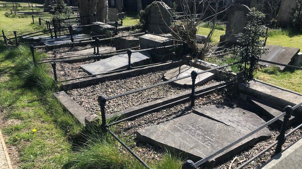 Damaged Jewish gravestones in Belfast