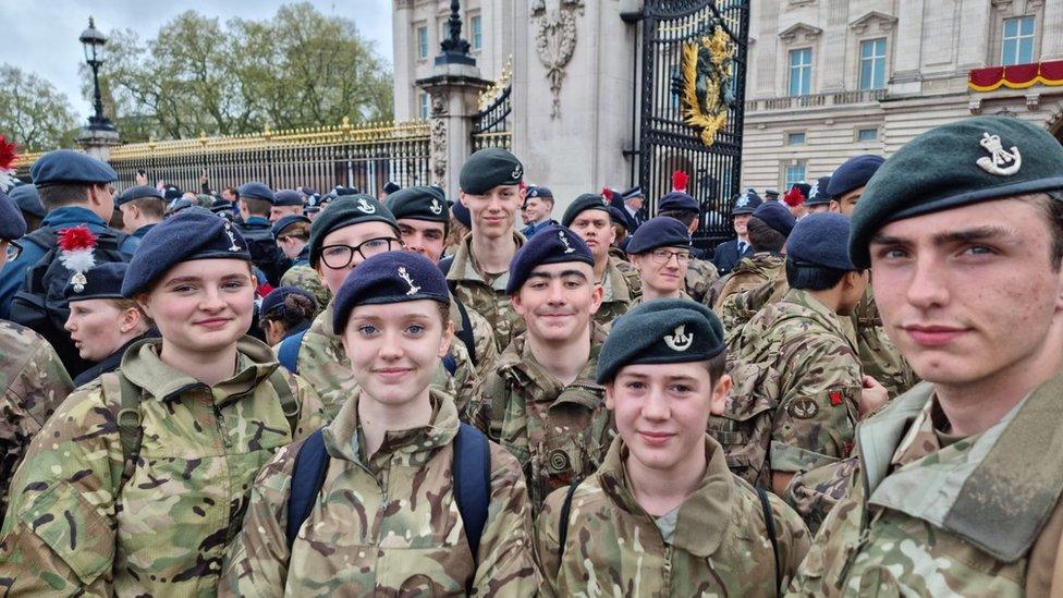 Army cadets outside Buckingham Palace