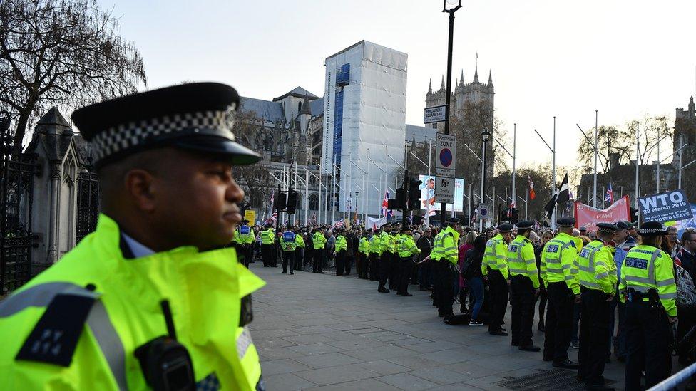 Police line outside the House of Commons in Parliament Square