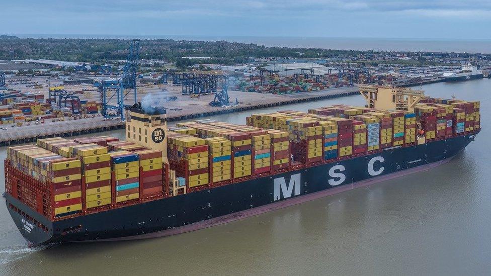 MSC Loreto leaving Felixstowe