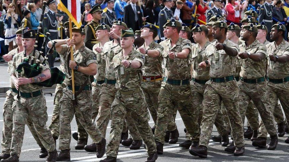 British soldiers on a march during a military parade