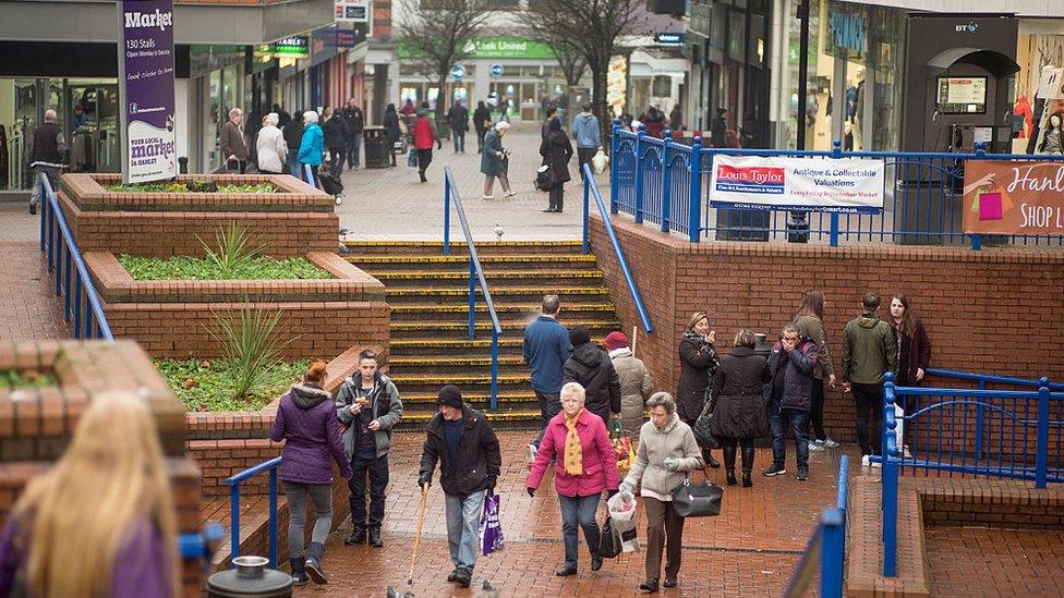 Shoppers go about their chores in Hanley on January 19, 2017 in Stoke-on-Trent, England