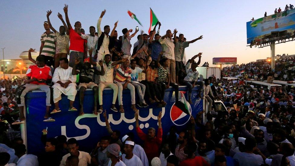 Protesters on a lorry