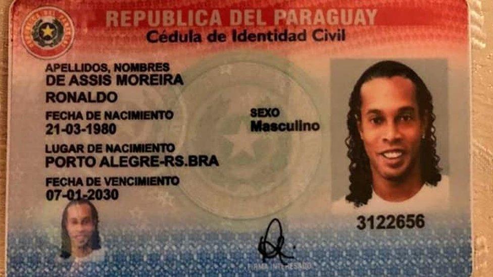 Photograph of a Paraguayan ID document shared by the Paraguayan authorities bearing Ronaldinho's name