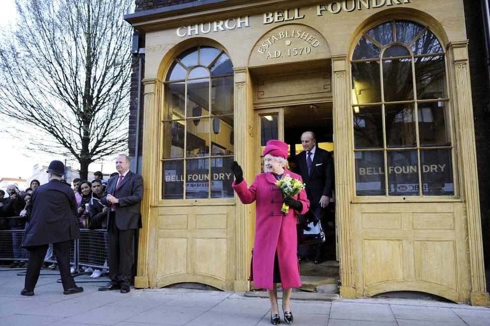 Queen outside Whitechapel Bell Foundry