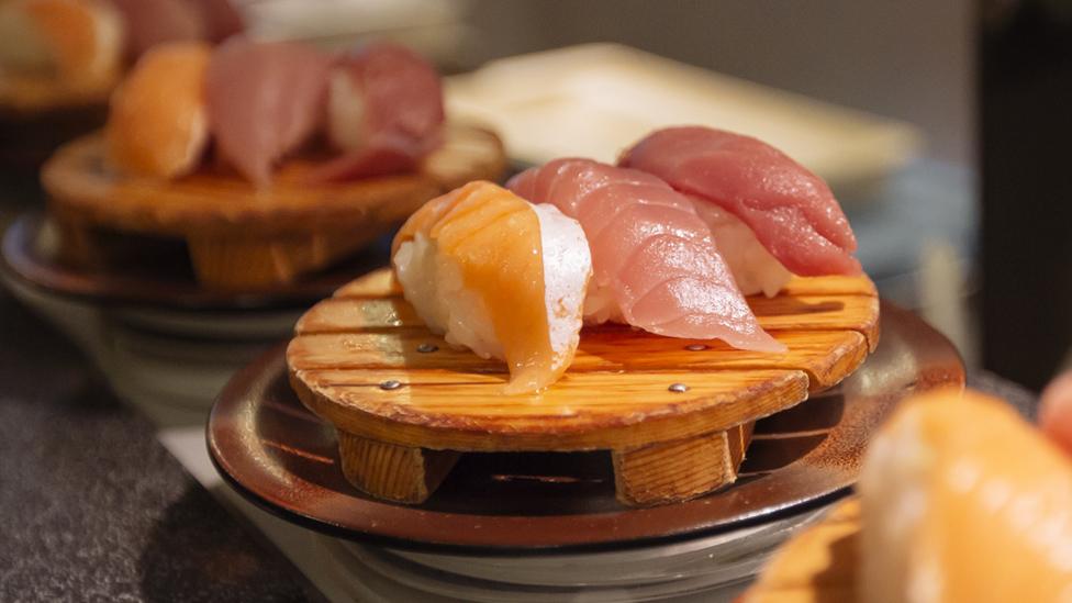 Sushi on a conveyor belt