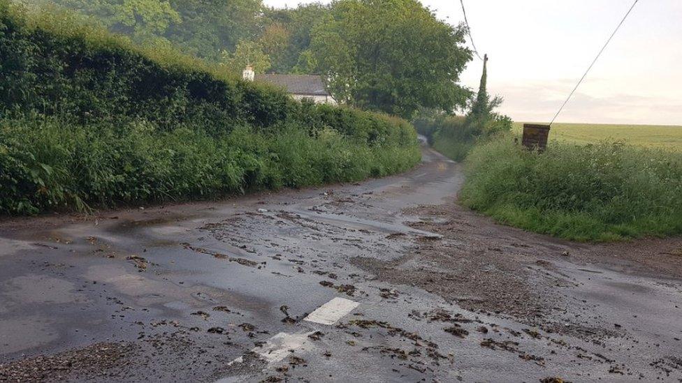 A road in Kent strewn with debris